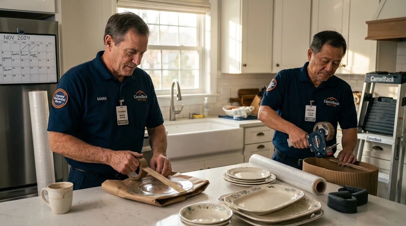 Professional crew packing kitchen dishware in Bally, PA